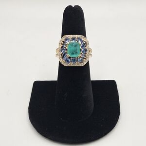 BP OG Ring RG78416 "Sunset Kissed" Blue Topaz CZ On Gold Plating - Size 6